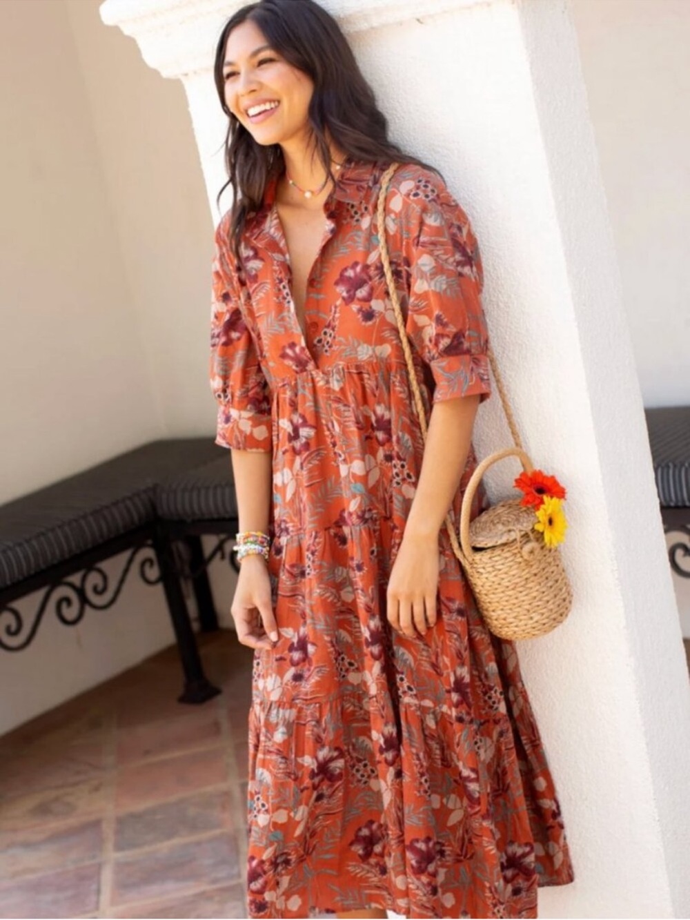 Natural Life Rebecca Tiered Midi Dress Size Small